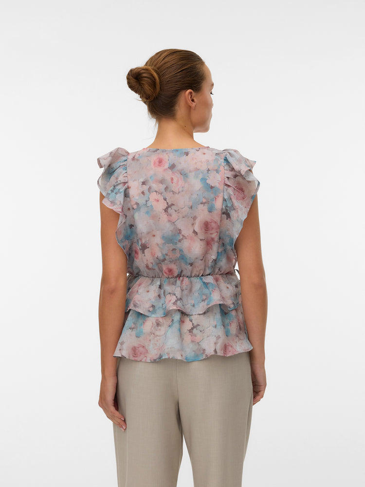 Γυναικείο top φλοράλ VMSABRINA SS FLOUNCE TOP WVN EXP 10343869 | 10343869