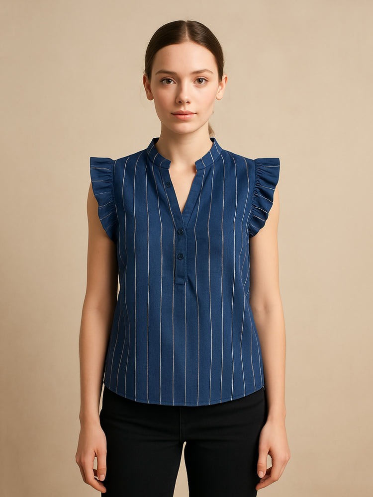 Γυναικεία μπλούζα ριγέ VMODETTE SS V-NECK TOP WVN EXP 10343780 | 10343780