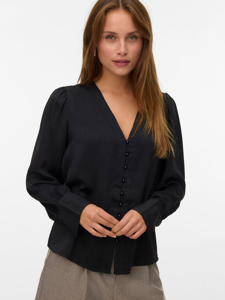Γυναικείο πουκάμισο με πέρλες VMFASANA L/S V-NECK SHIRT WVN BTQ 10333598 | 10333598