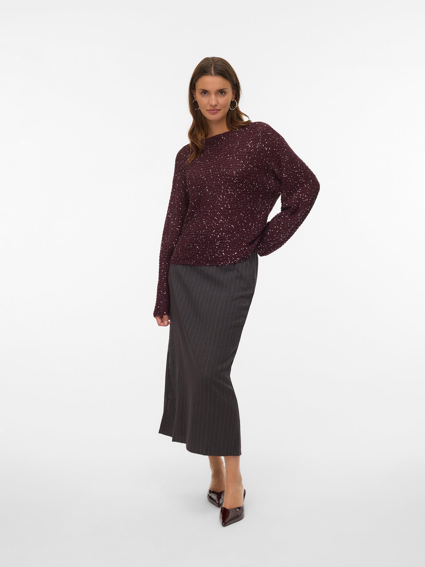 Γυναικεία μπλούζα παγιέτα VMLEILANI STITCH LS BOATNECK PULLOVER 10336582 | 10336582