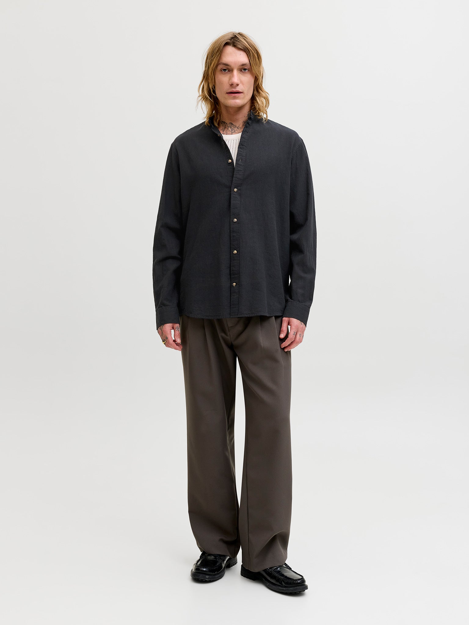 Ανδρικό πουκάμισο mao γιακάς JJESUMMER LINEN BLEND BAND SHIRT 12289184 | 12289184