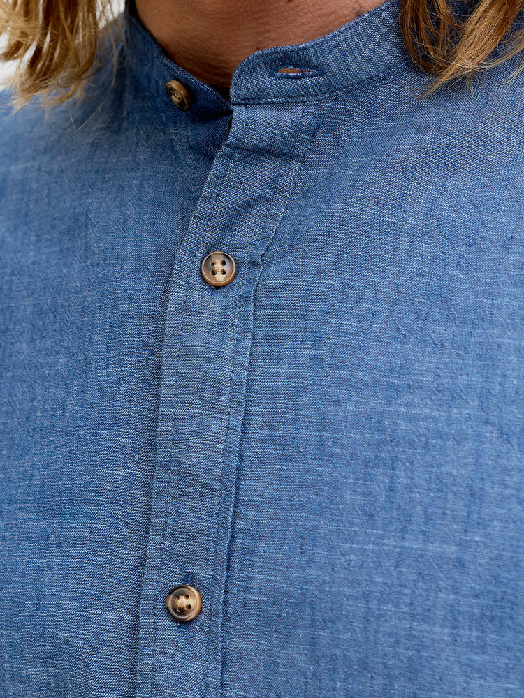 Ανδρικό πουκάμισο mao γιακάς navy JJESUMMER LINEN BLEND BAND SHIRT 12289184 | 12289184