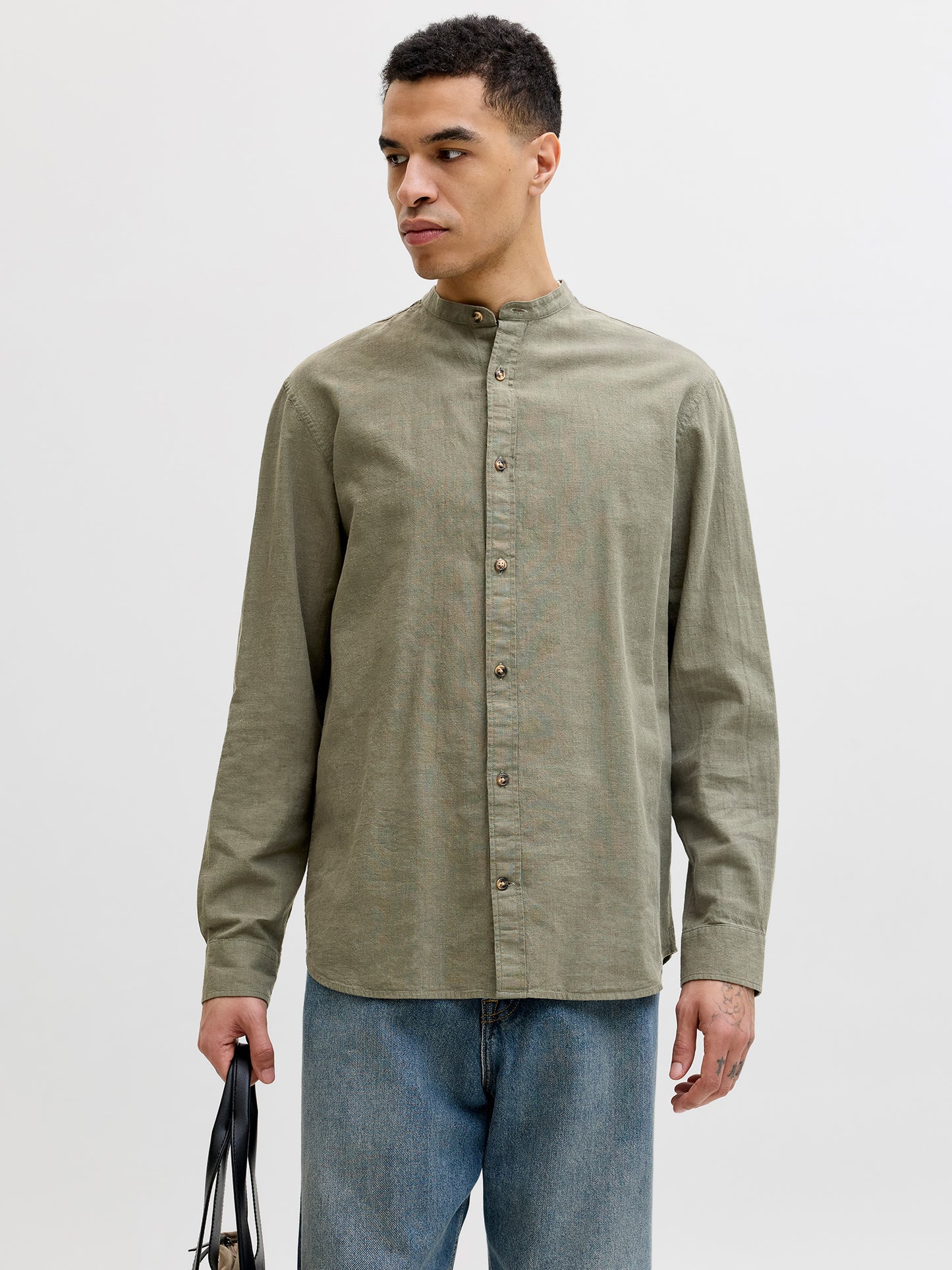 Ανδρικό πουκάμισο mao γιακάς JJESUMMER LINEN BLEND BAND SHIRT L/S 12289184 | 12289184