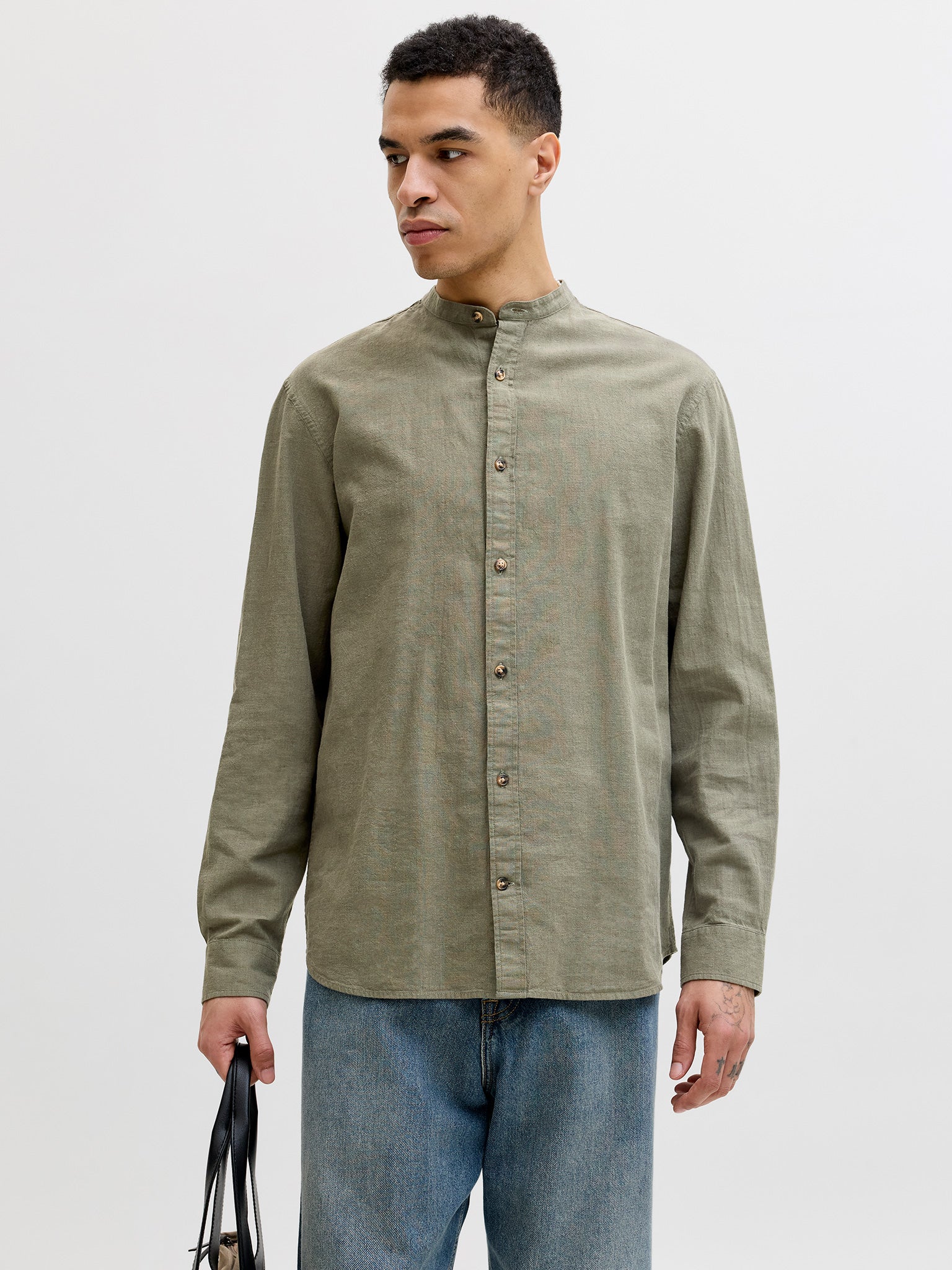 Ανδρικό πουκάμισο mao γιακάς JJESUMMER LINEN BLEND BAND SHIRT L/S 12289184 | 12289184