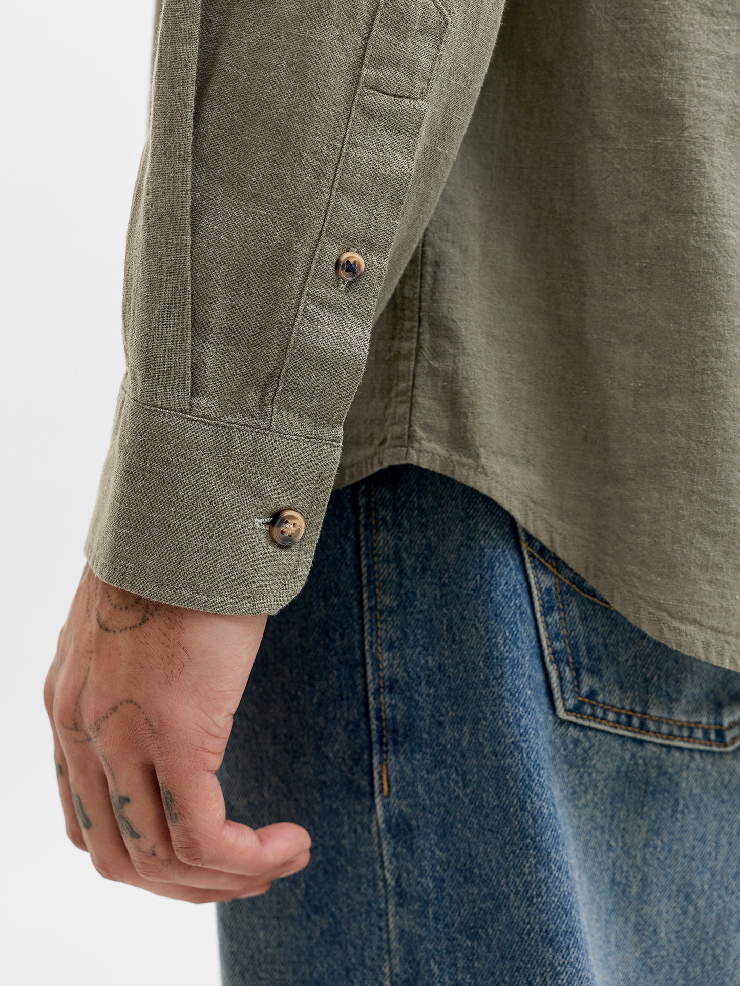 Ανδρικό πουκάμισο mao γιακάς JJESUMMER LINEN BLEND BAND SHIRT L/S 12289184 | 12289184