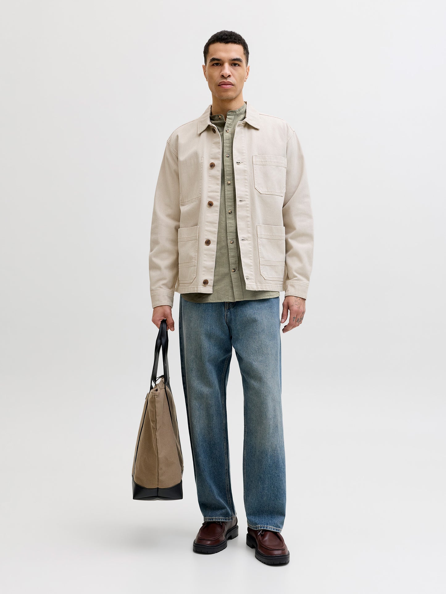 Ανδρικό πουκάμισο mao γιακάς JJESUMMER LINEN BLEND BAND SHIRT L/S 12289184 | 12289184