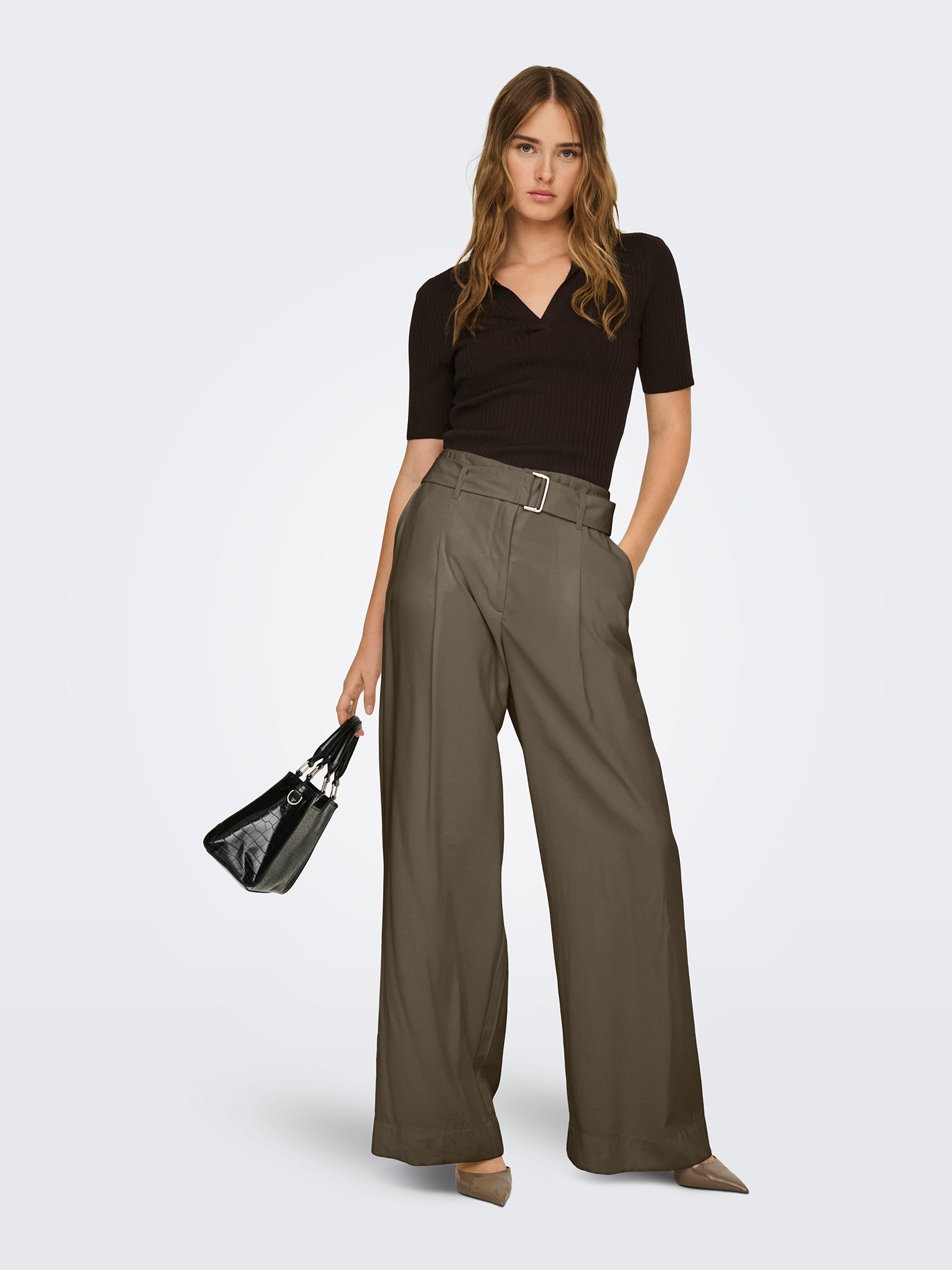 Γυναικείο παντελόνι με ζώνη ONLTILA LIFE HW BELT WIDE PANT TLR 15367390 | 15367390