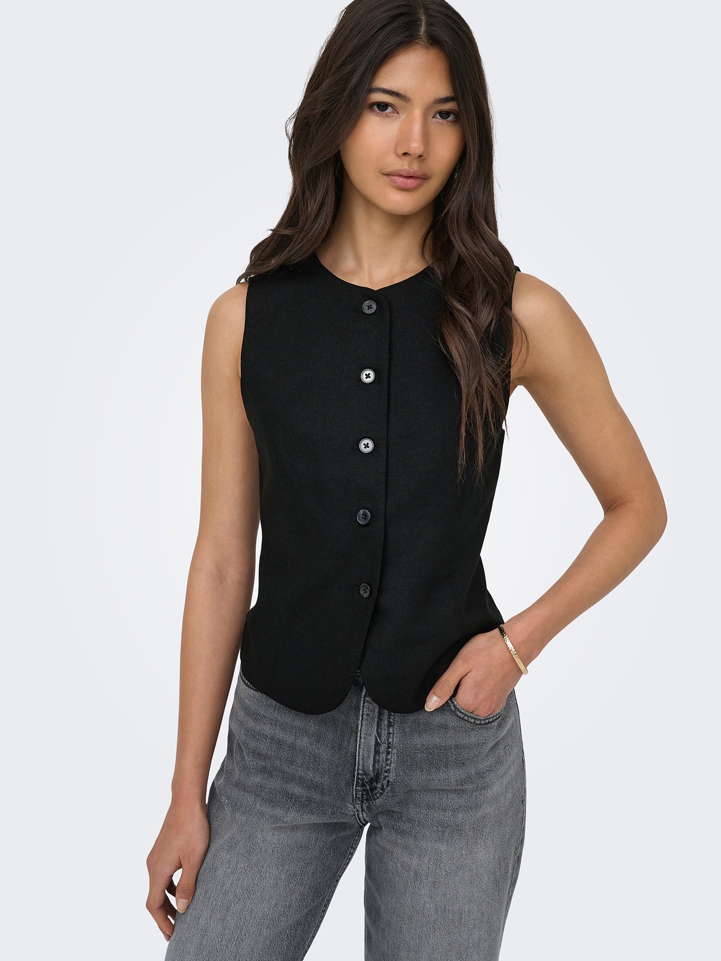 Γυναικείο γιλέκο λινό ONLGOA S/L LINEN BL WAISTCOAT 15363724 | 15363724