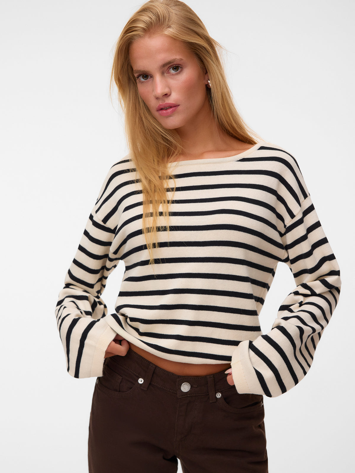 Γυναικεία μπλούζα πλεκτή ριγέ VMNOMA LS BOATNECK PULLOVER NOOS 10347970 | 10347970