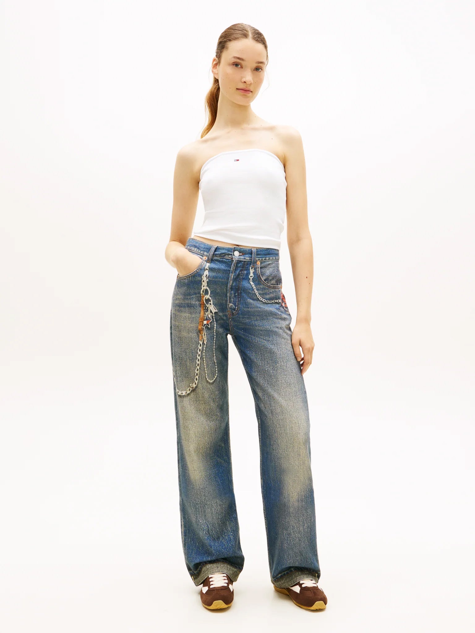 Γυναικείο top στράπλες TJW SLIM SH BANDEAU RIB TOP DW0DW22263YBL | DW0DW22263YBL