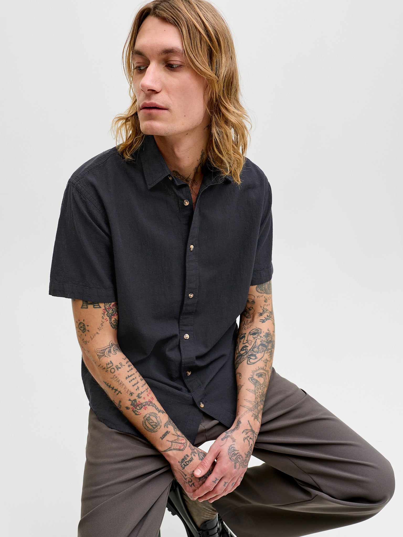 Ανδρικό πουκάμισο JJESUMMER LINEN BLEND SHIRT S/S 12289160 | 12289160