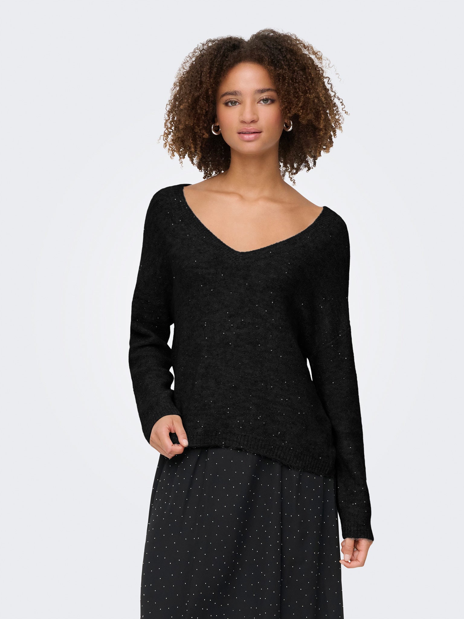 Γυναικεία μπλούζα γκλίτερ ONLARIZONA LS SEQUINS V-NECK PUL KNT 15358452 | 15358452