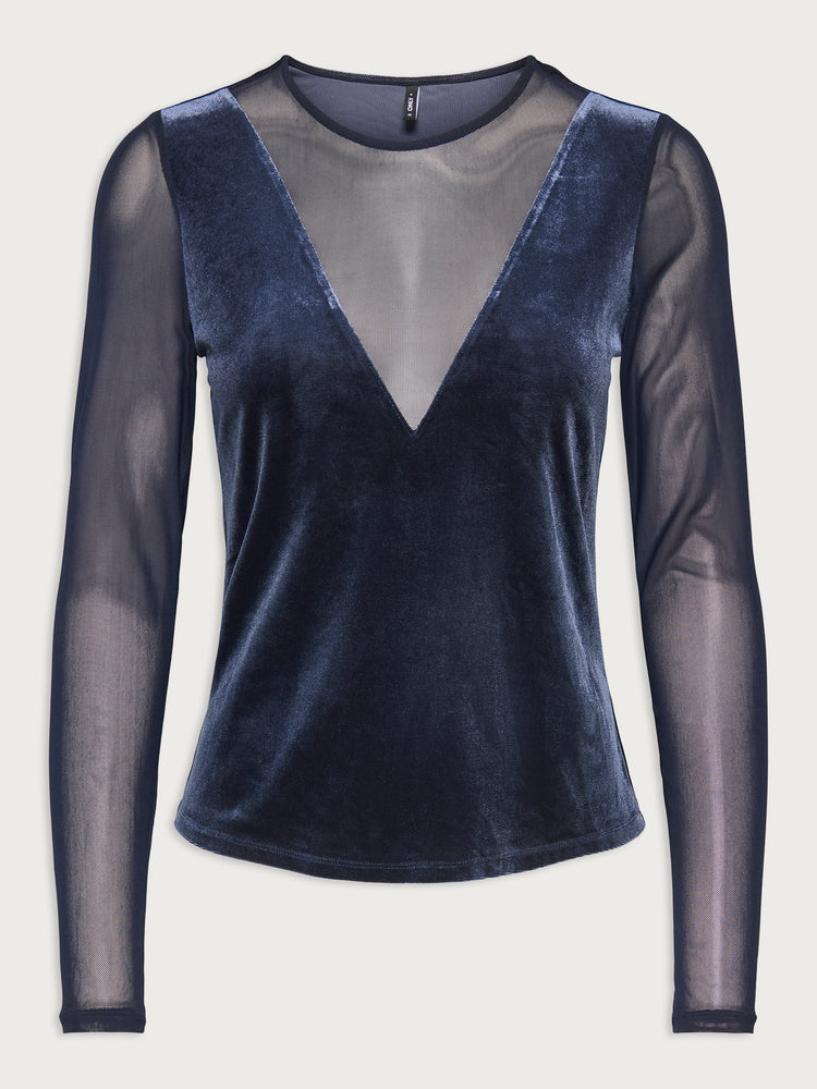 Γυναικεία μπλούζα βελουτέ ONLSMOOTH L/S MESH MIX TOP BOX JRS 15360668 | 15360668