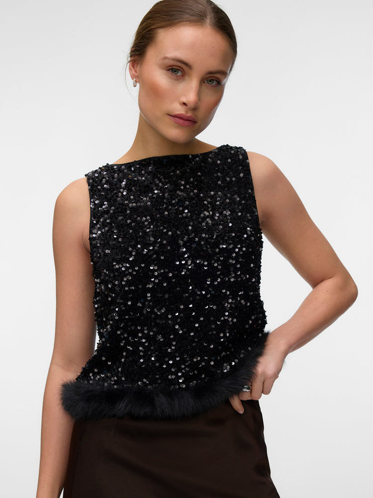 Γυναικείο μπλούζα VMBELLA SL BOATNECK FAUX FUR SQ TOP JRS 10352991 | 10352991