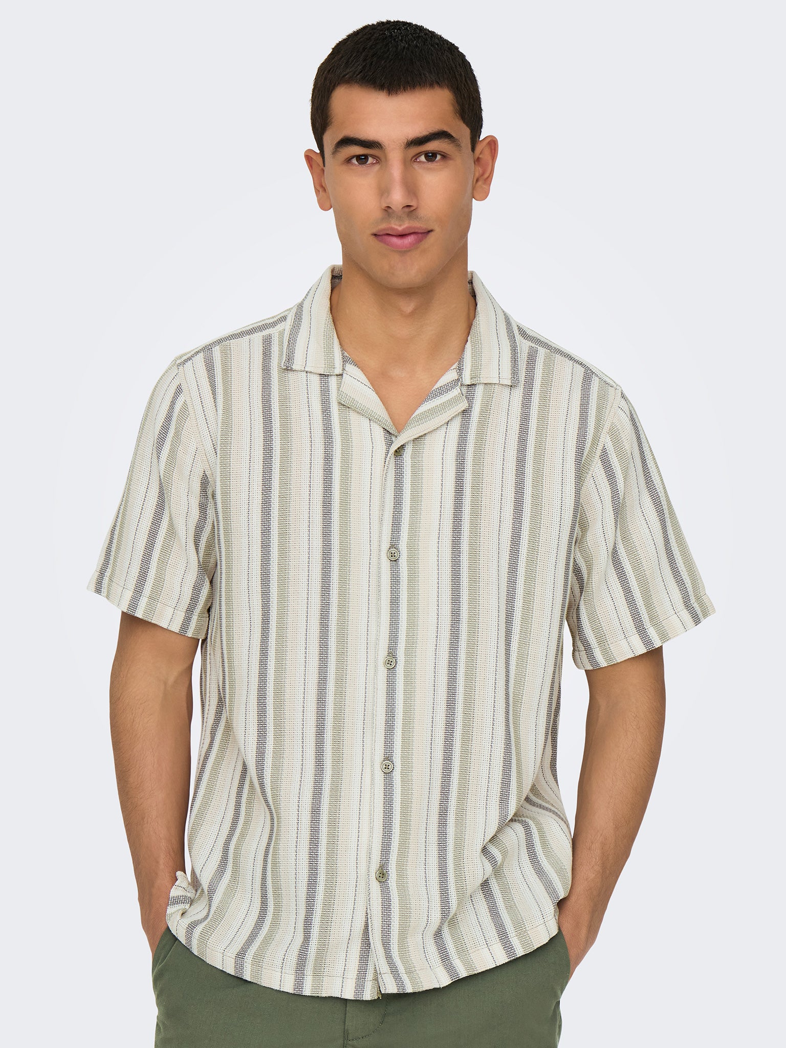 Ανδρικό πουκάμισο με ρίγες ONSTREV LIFE REG STRIPE SS SHIRT NOOS 22025659 | 22025659