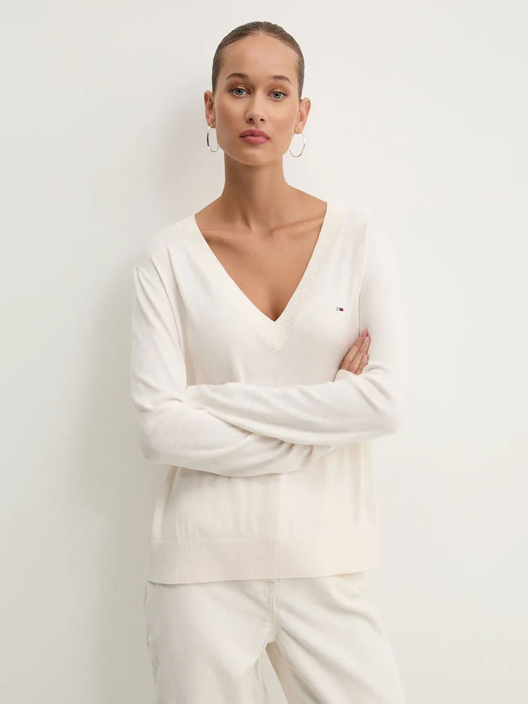 Γυναικεία μπλούζα πλεκτή TJW ESSENTIAL VNECK SWEATER EXT DW0DW18670YBH | DW0DW18670YBH