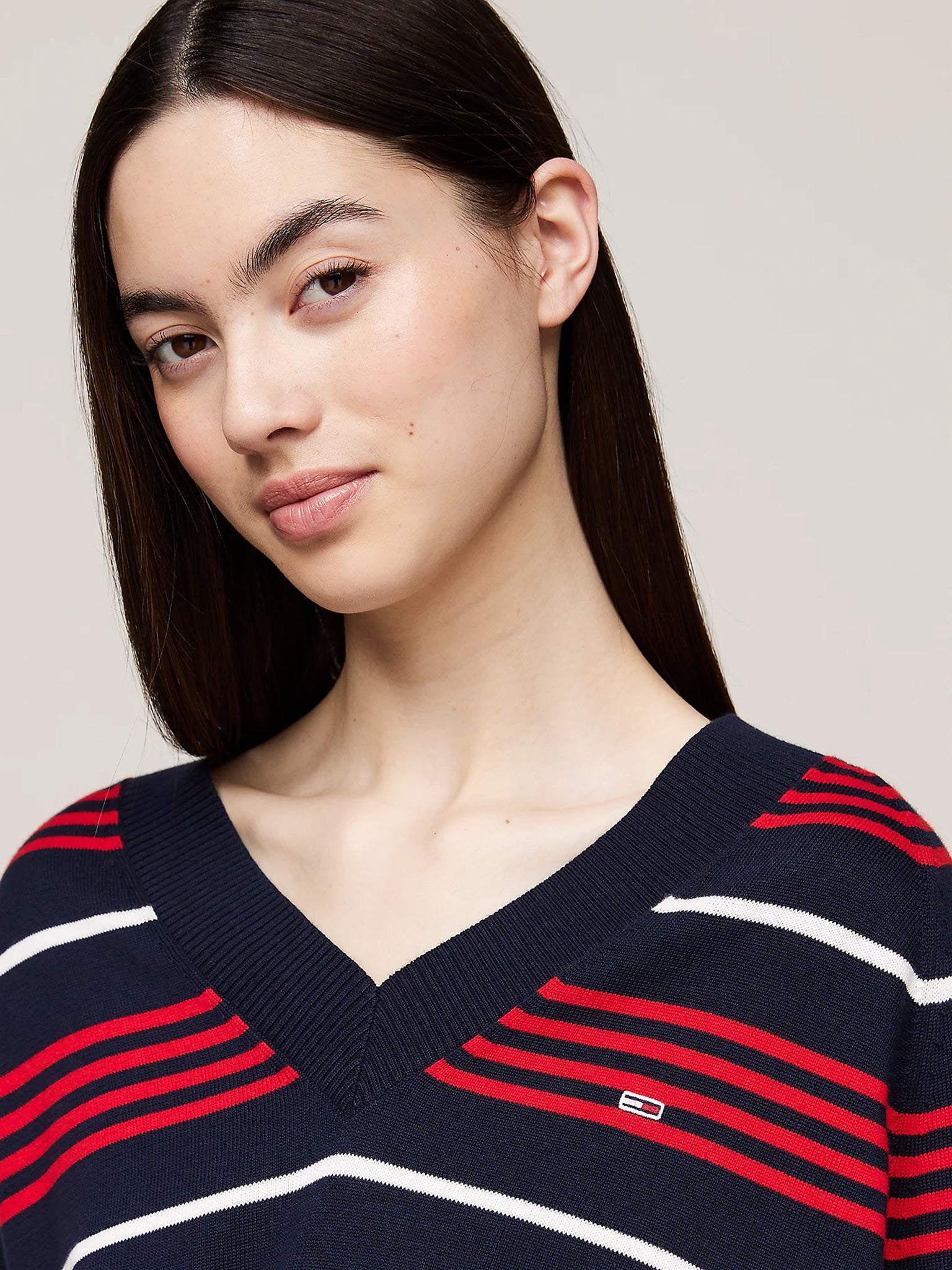 Γυναικεία μπλούζα πλεκτή TJW V-NECK STRIPE SWEATER DW0DW18652C1G | DW0DW18652C1G