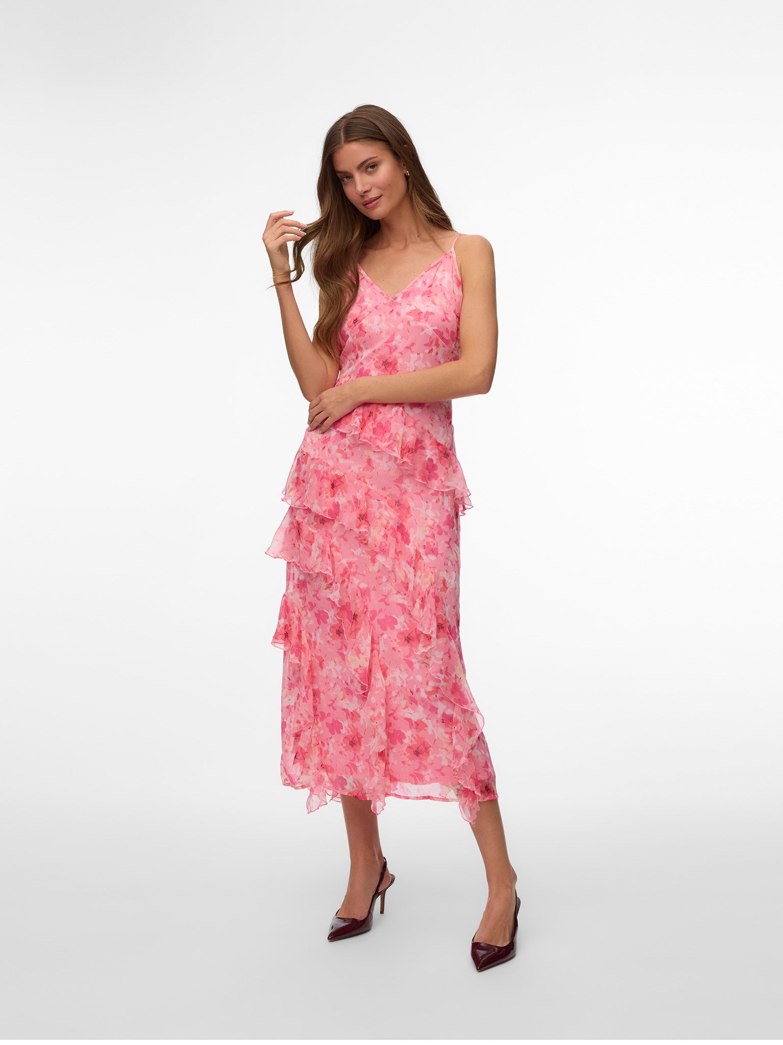 Γυναικείο φόρεμα φλοράλ VMSMILLA SL LONG FRILL DRESS WVN NOOS 10346307 | 10346307
