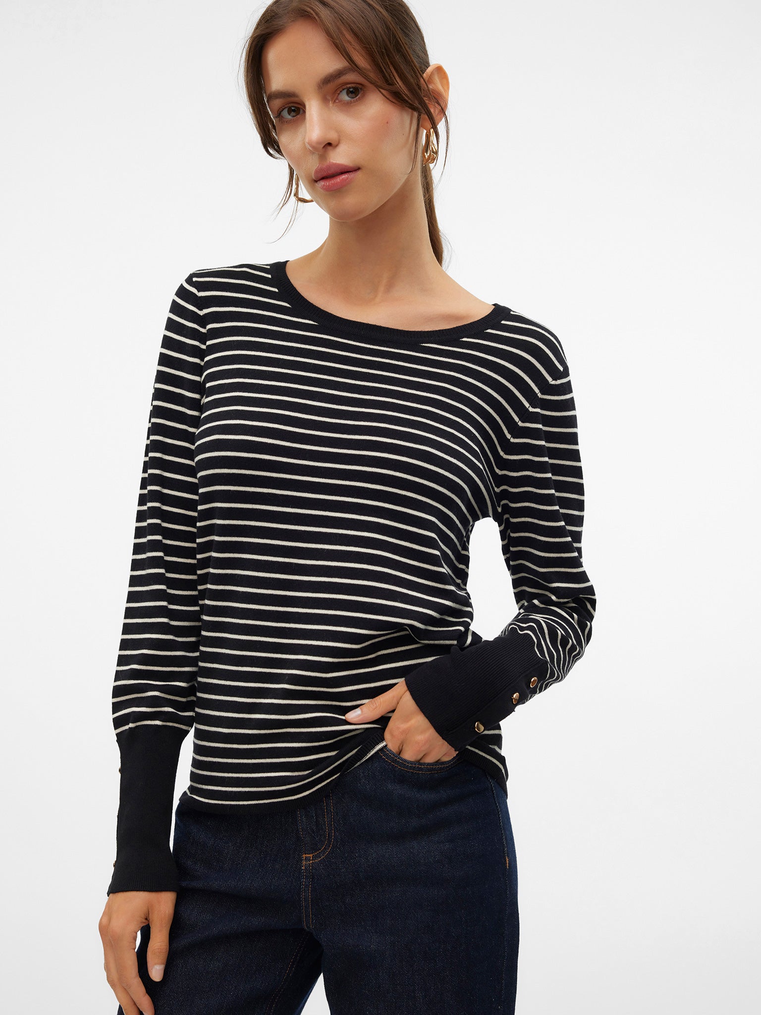 Γυναικεία μπλούζα ριγέ VMDORY LS O-NECK BUTTON PULLOVER GA NOOS 10309308 | 10309308