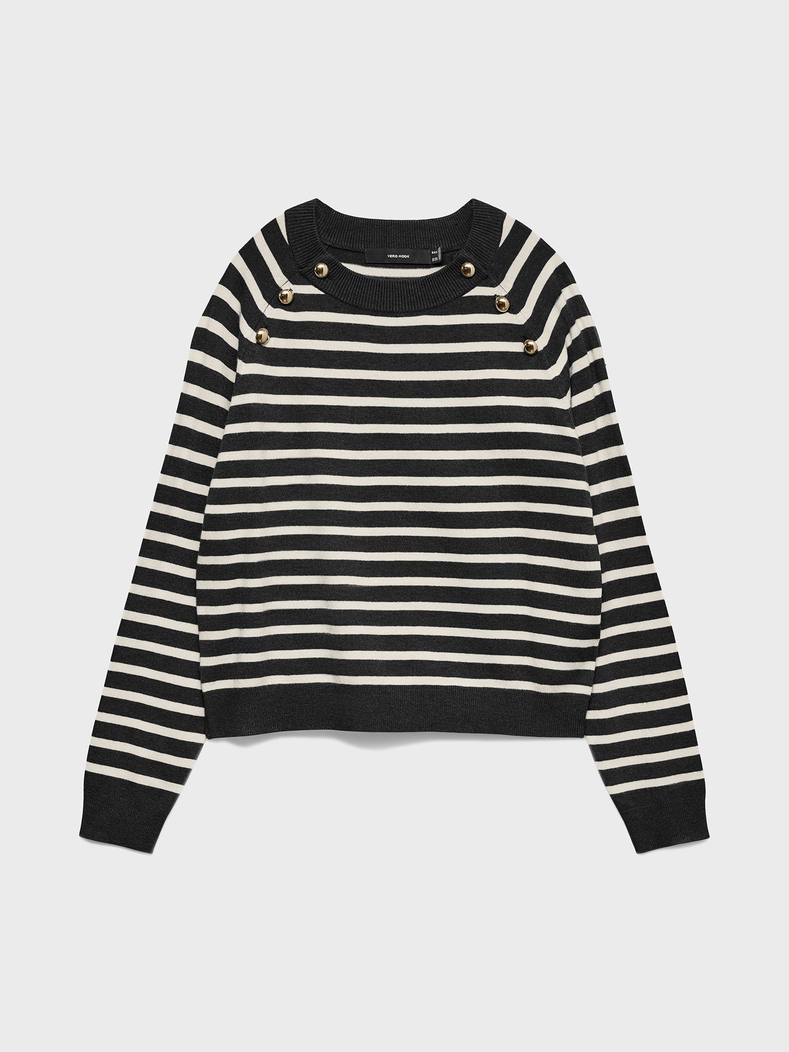 Γυναικεία μπλούζα πλεκτή ριγέ VMHAPPY LS O-NECK BUTTON PULLOVER 10336330 | 10336330