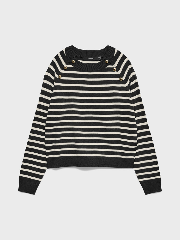 Γυναικεία μπλούζα πλεκτή ριγέ VMHAPPY LS O-NECK BUTTON PULLOVER 10336330 | 10336330