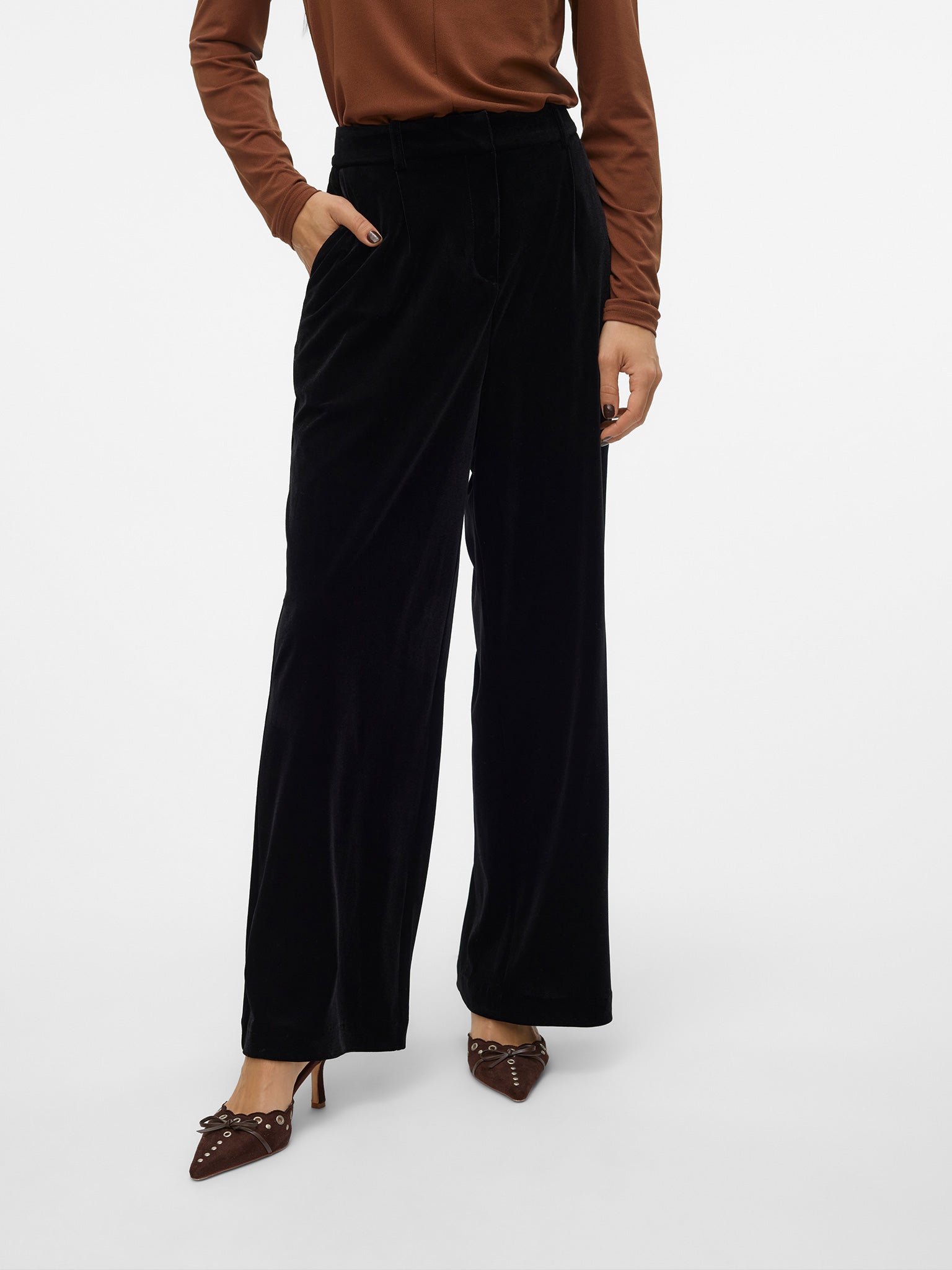 Γυναικείο παντελόνι βελούδινο VMALLISON MW WIDE VELVET PANT 10321446 | 10321446