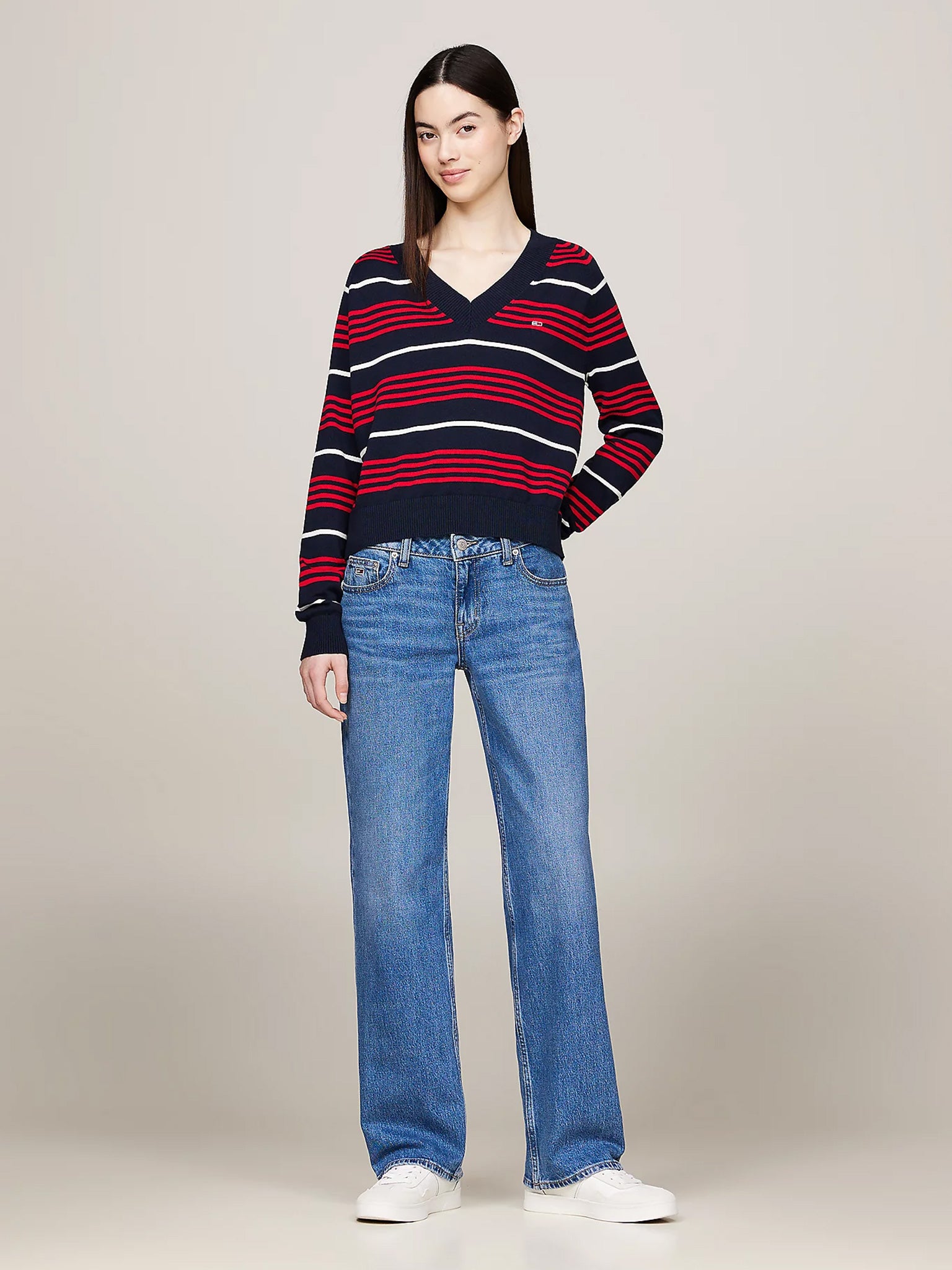 Γυναικεία μπλούζα πλεκτή TJW V-NECK STRIPE SWEATER DW0DW18652C1G | DW0DW18652C1G