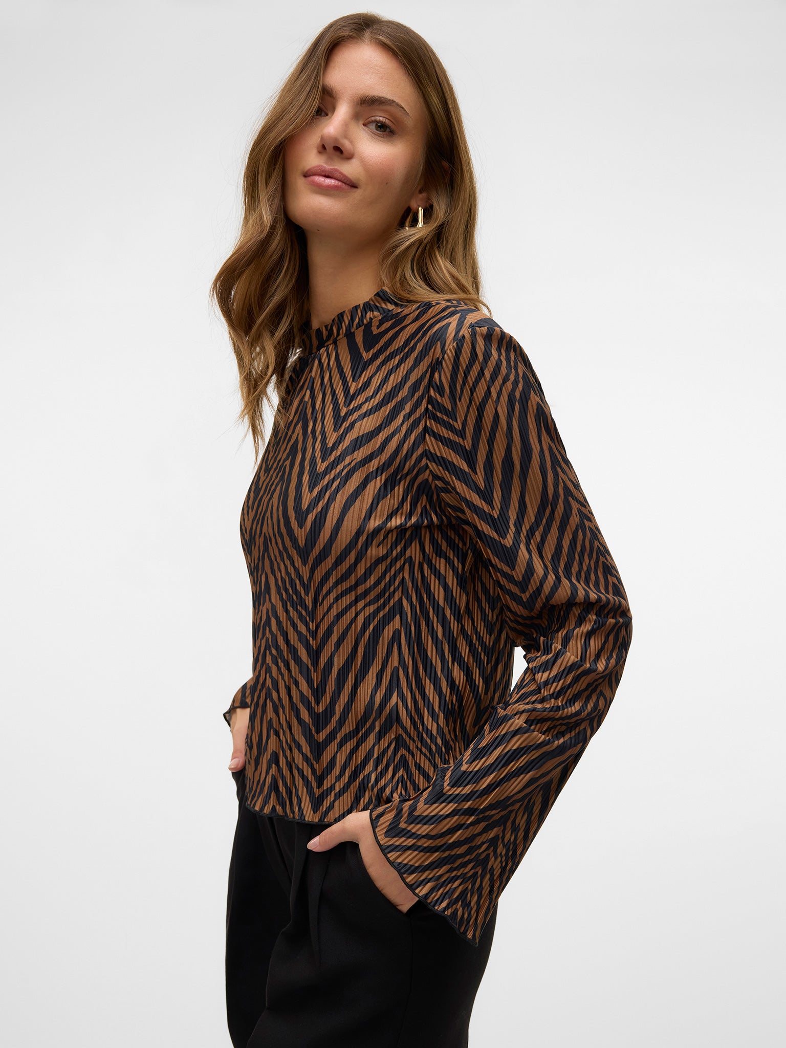Γυναικεία μπλούζα εμπριμέ VMWILHELMINA LS PLISSE TOP EXP 10330178 | 10330178