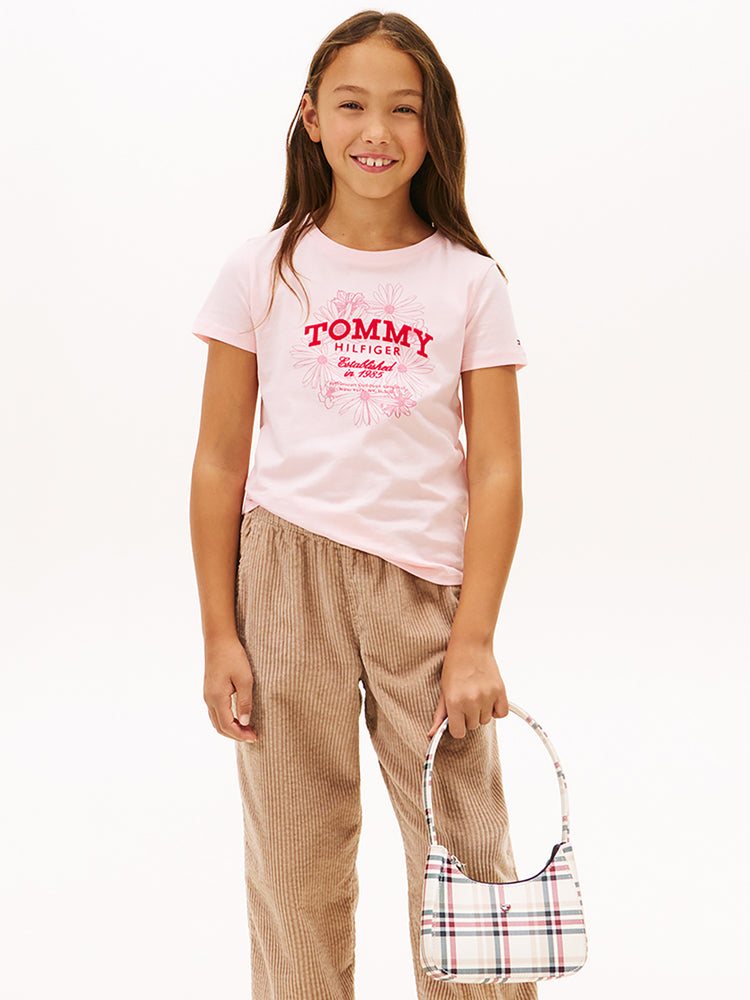 Παιδική μπλούζα flower TOMMY FLOCK FLOWER TEE SS KG0KG09257TG7 | KG0KG09257TG7