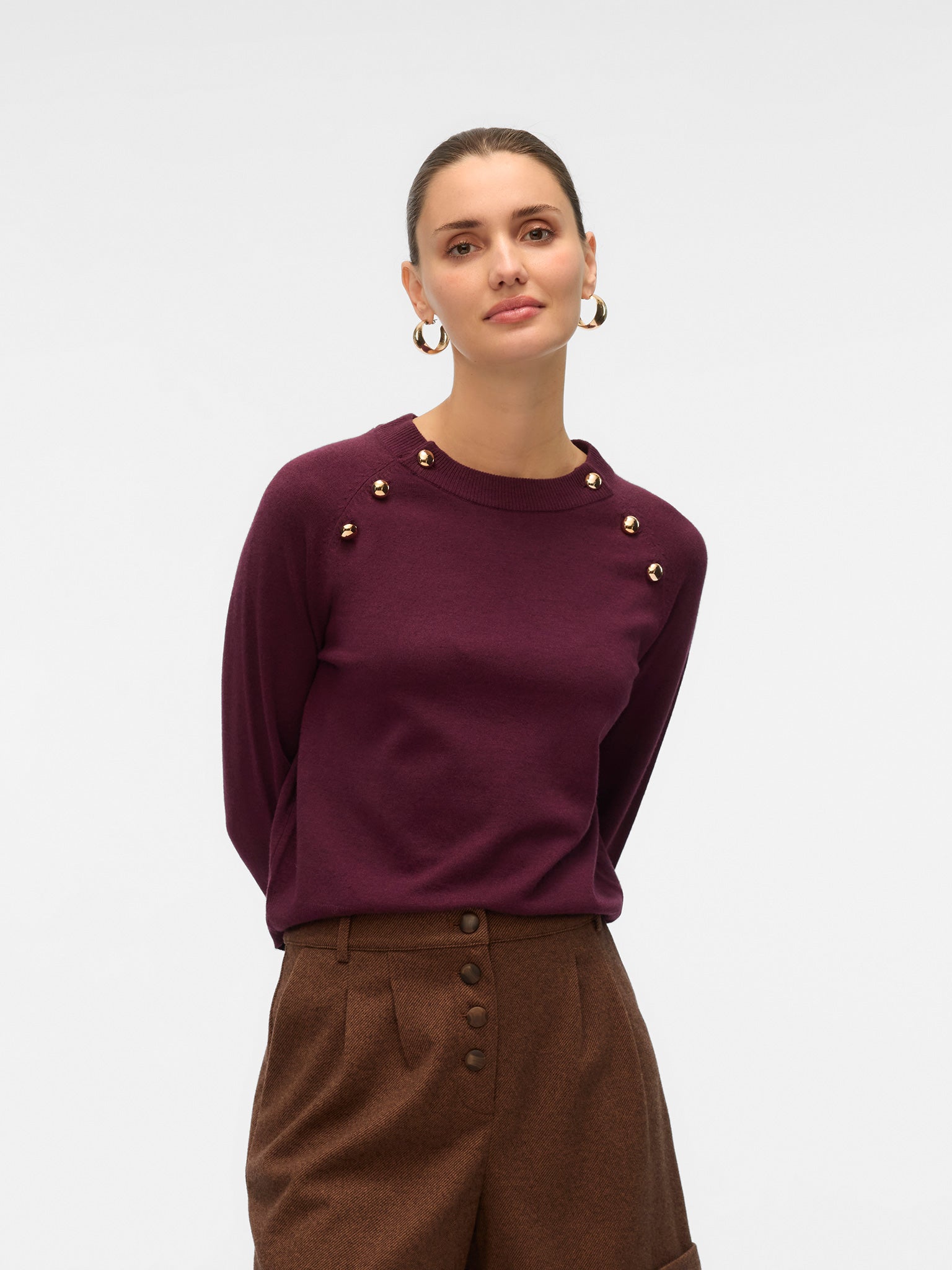 Γυναικεία μπλούζα πλεκτή VMHAPPY LS O-NECK BUTTON PULLOVER 10336330 | 10336330