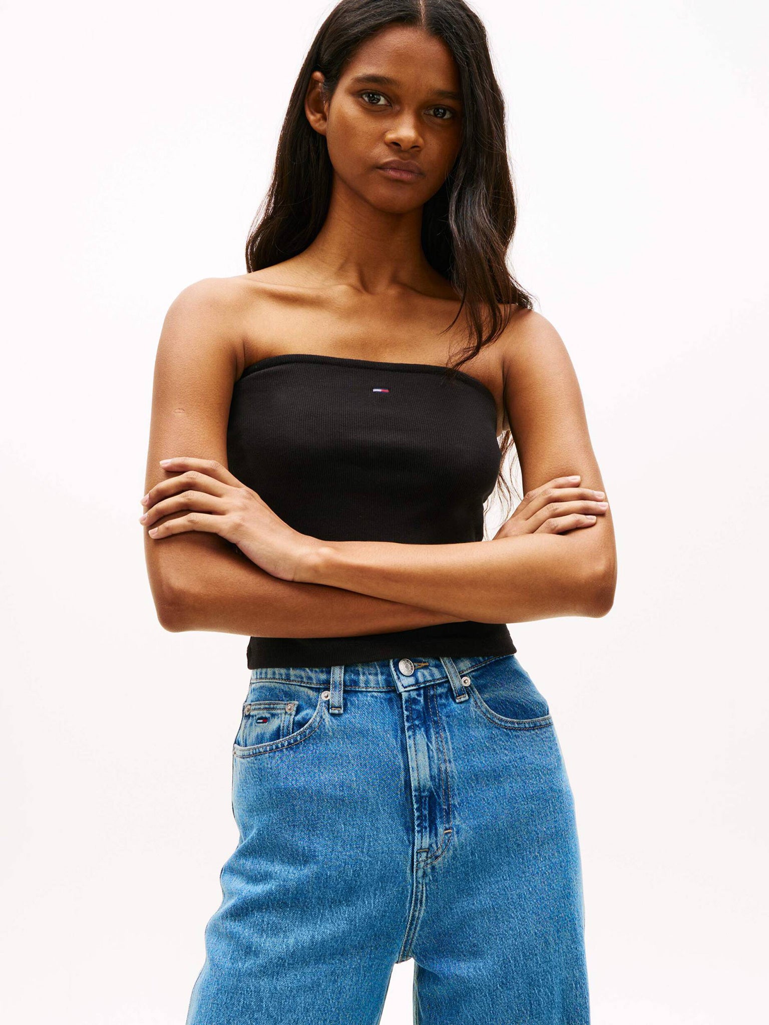 Γυναικείο top στράπλες TJW SLIM SH BANDEAU RIB TOP DW0DW22263BDS | DW0DW22263BDS