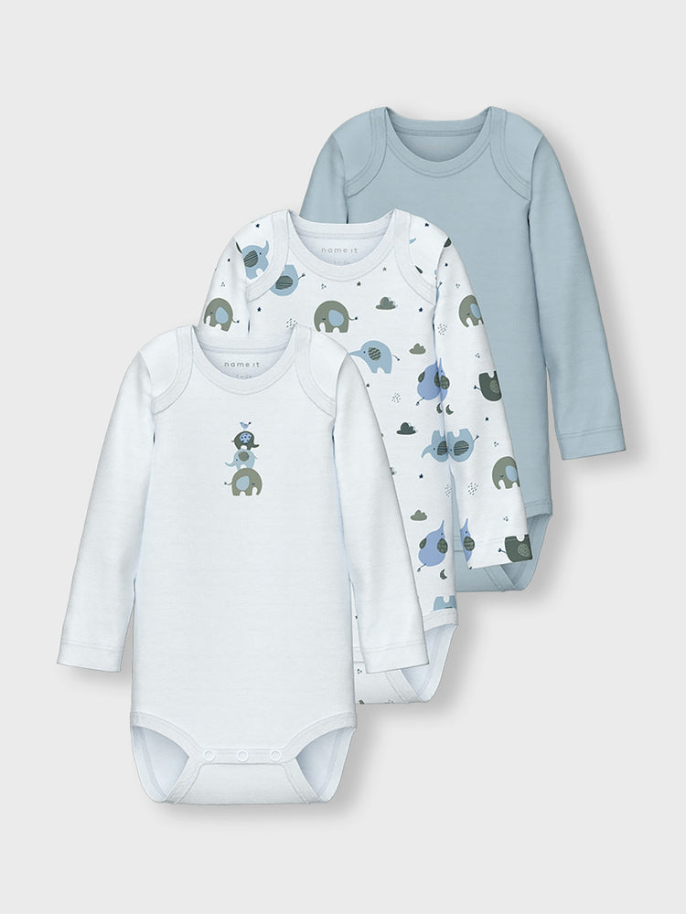 Βρεφικά κορμάκια σετ 3 τεμ  NBMBODY 3P LS BABY ELEPHANT NOOS 13232736 | 13232736