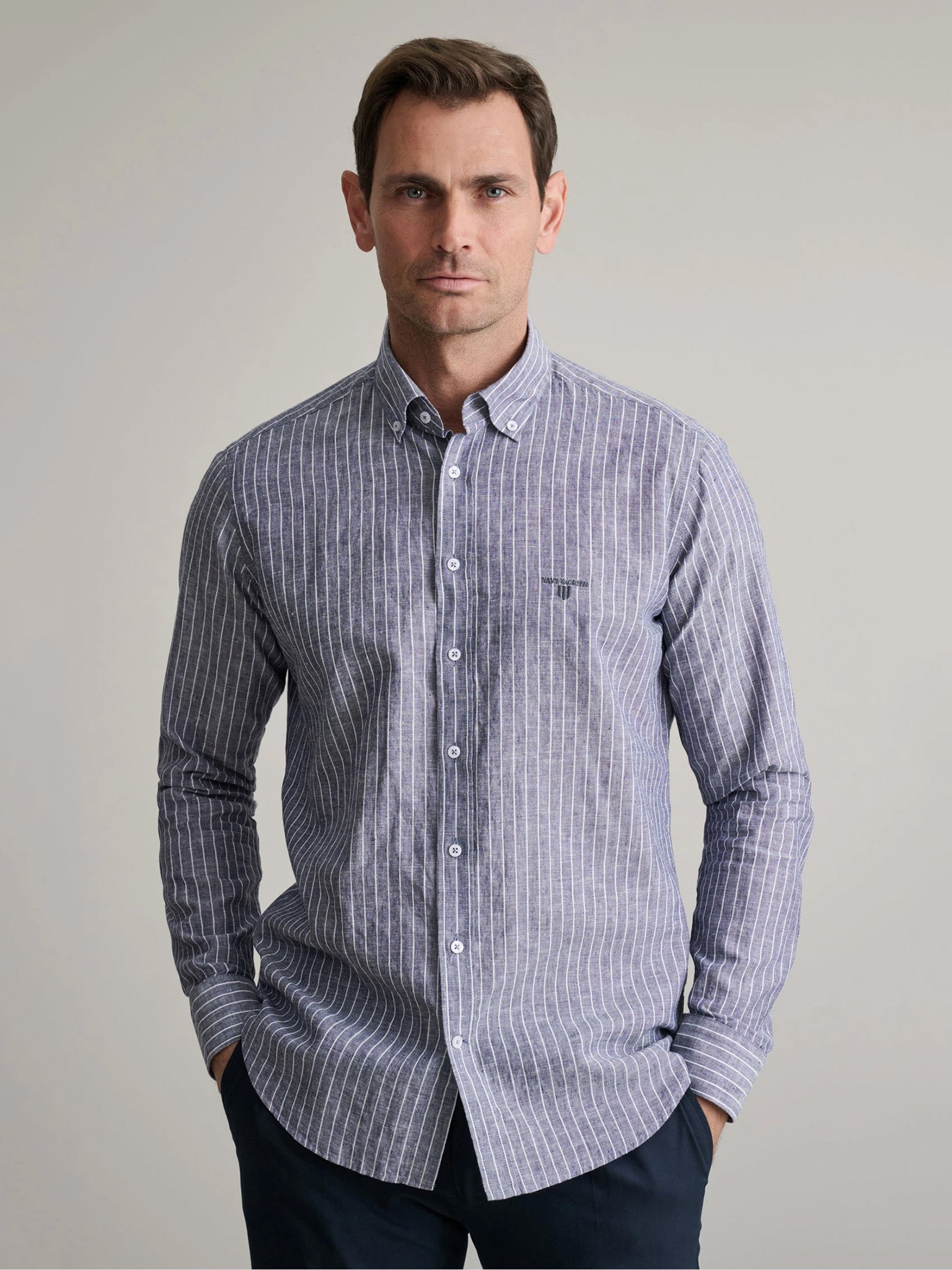 Ανδρικό πουκάμισο ριγέ Blue night/white 24NG.B390/1B | 24NG.B390/1B