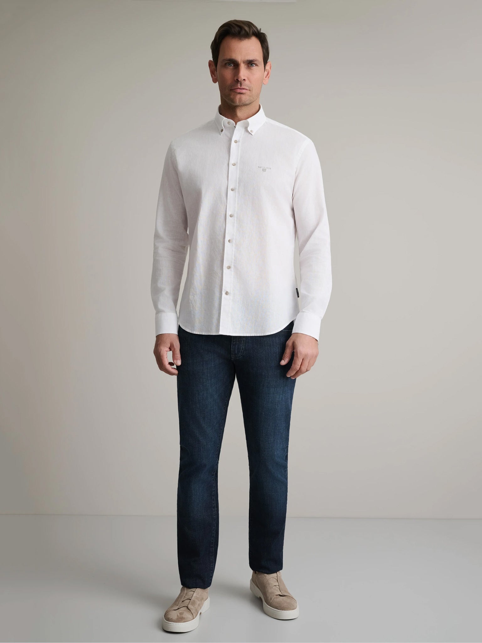 Ανδρικό πουκάμισο λινό 24NG.B411/1B White | 24NG.B411/1B