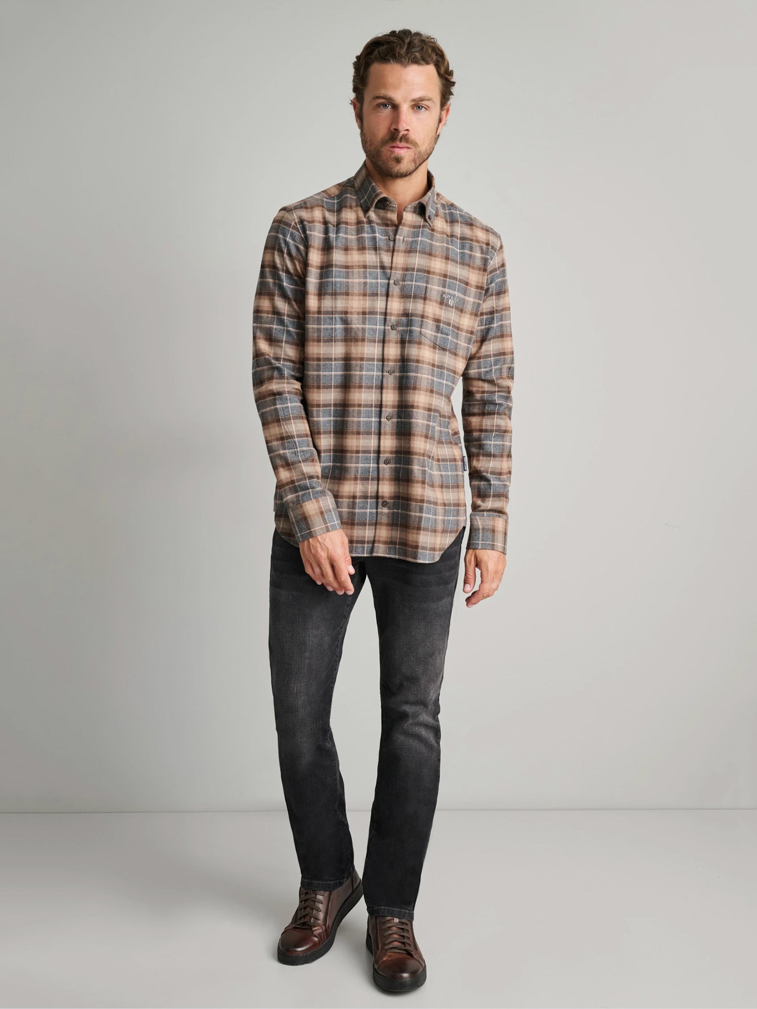 Ανδρικό πουκάμισο brown/grey 24NG.SD196/1B | 24NG.SD196/1B