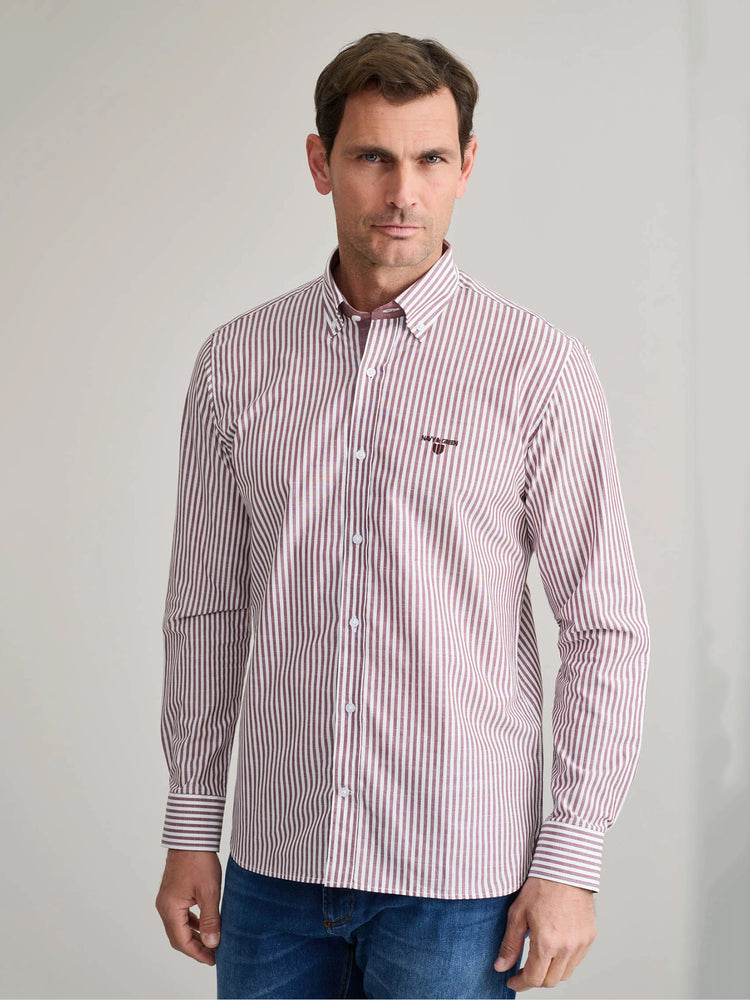 Ανδρικό πουκάμισο ριγέ maroon/white 24NG.BX235/1B.1 | 24NG.BX235/1B.1
