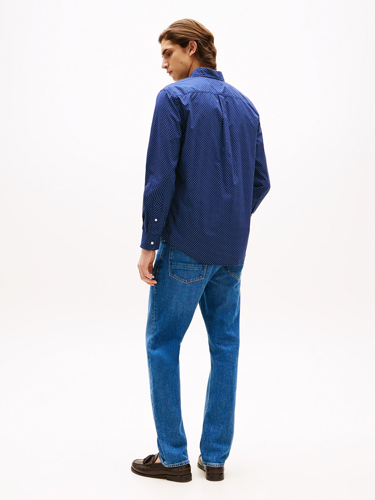 Ανδρικό πουκάμισο μικροσχέδιο FLEX POPLIN FAKE SOLID RF SHIRT MW0MW394370GY | MW0MW394370GY