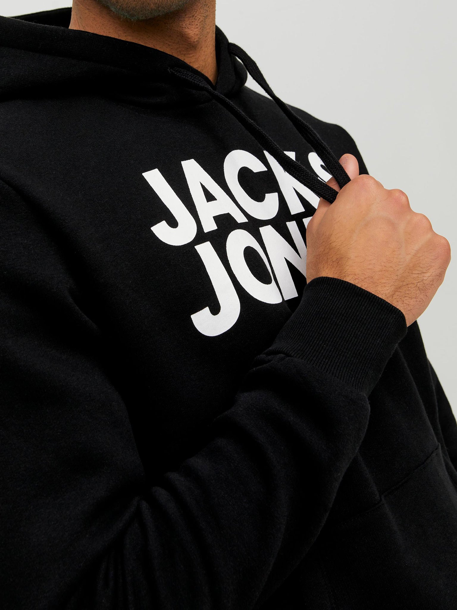 Ανδρικό φούτερ με τύπωμα JJECORP LOGO SWEAT HOOD NOOS black reg/large print 12152840 | 12152840