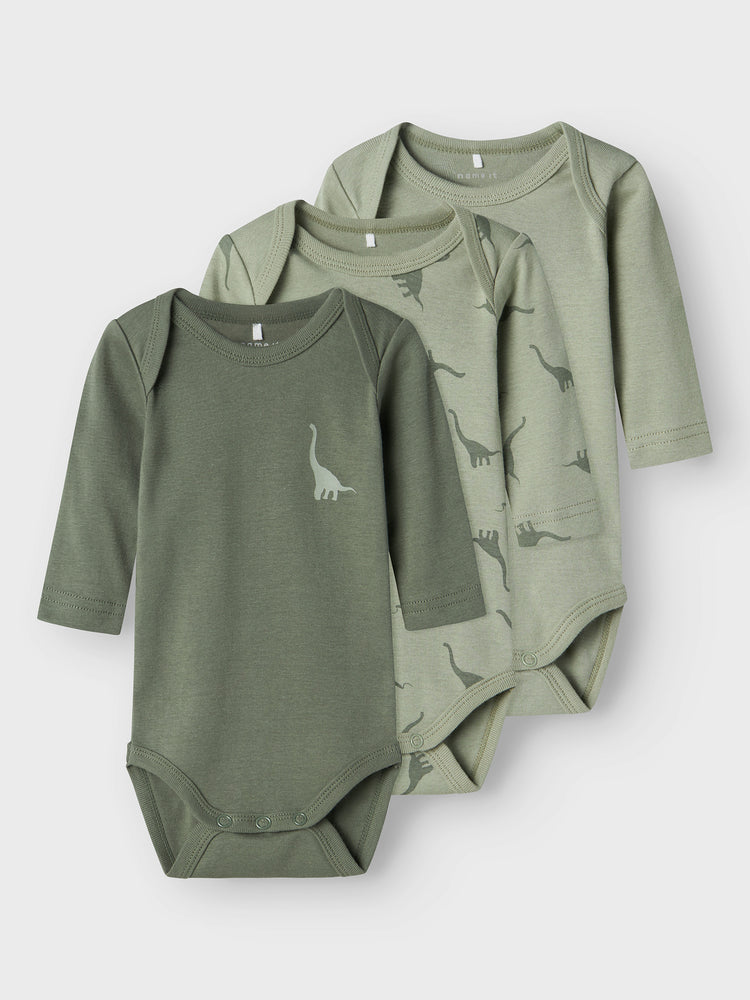 Βρεφικά κορμάκια σετ 3 τεμ NBMBODY 3P LS GREEN DINO NOOS 13232737 | 13232737