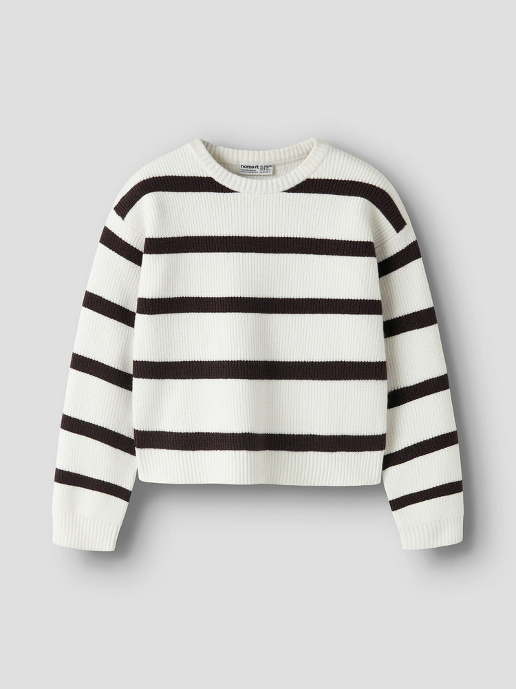Εφηβική μπλούζα πλεκτή καφέ ρίγα NKFVNILLA LS SH KNIT 13248455 | 13248455