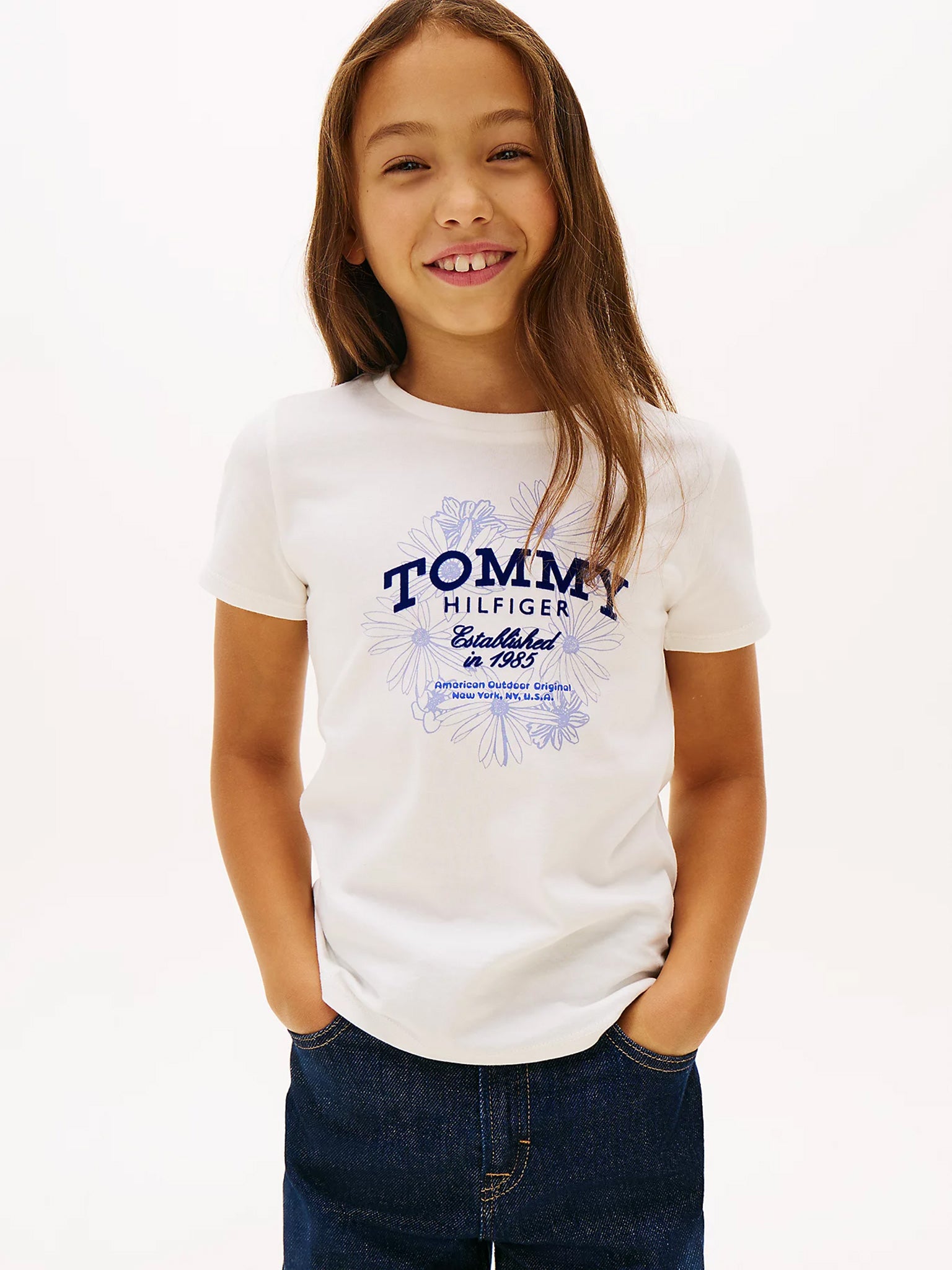 Παιδική μπλούζα flower TOMMY FLOCK FLOWER TEE SS KG0KG09257YBH | KG0KG09257YBH