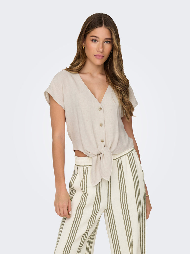 Γυναικείο πουκάμισο λινό ONLSIESTA SS KNOT LIN BL SHIRT PNT NOOS 15322270 | 15322270