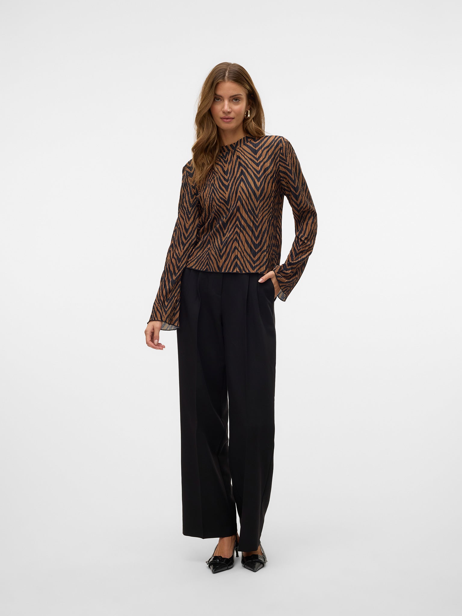 Γυναικεία μπλούζα εμπριμέ VMWILHELMINA LS PLISSE TOP EXP 10330178 | 10330178