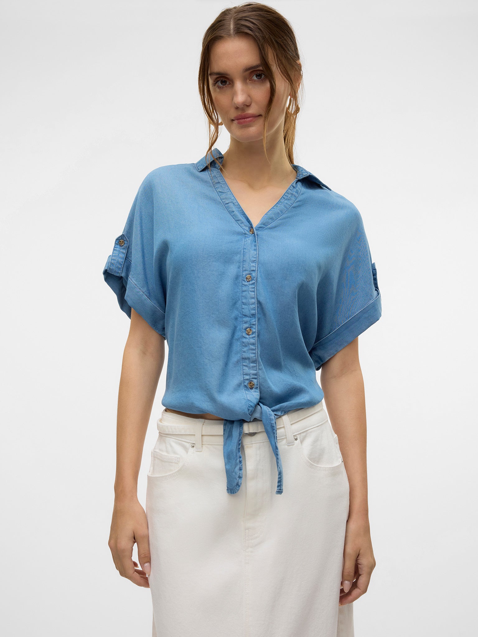 Γυναικείο πουκάμισο τζιν VMFLEUR SS BOW TENCEL SHIRT 10326059 | 10326059