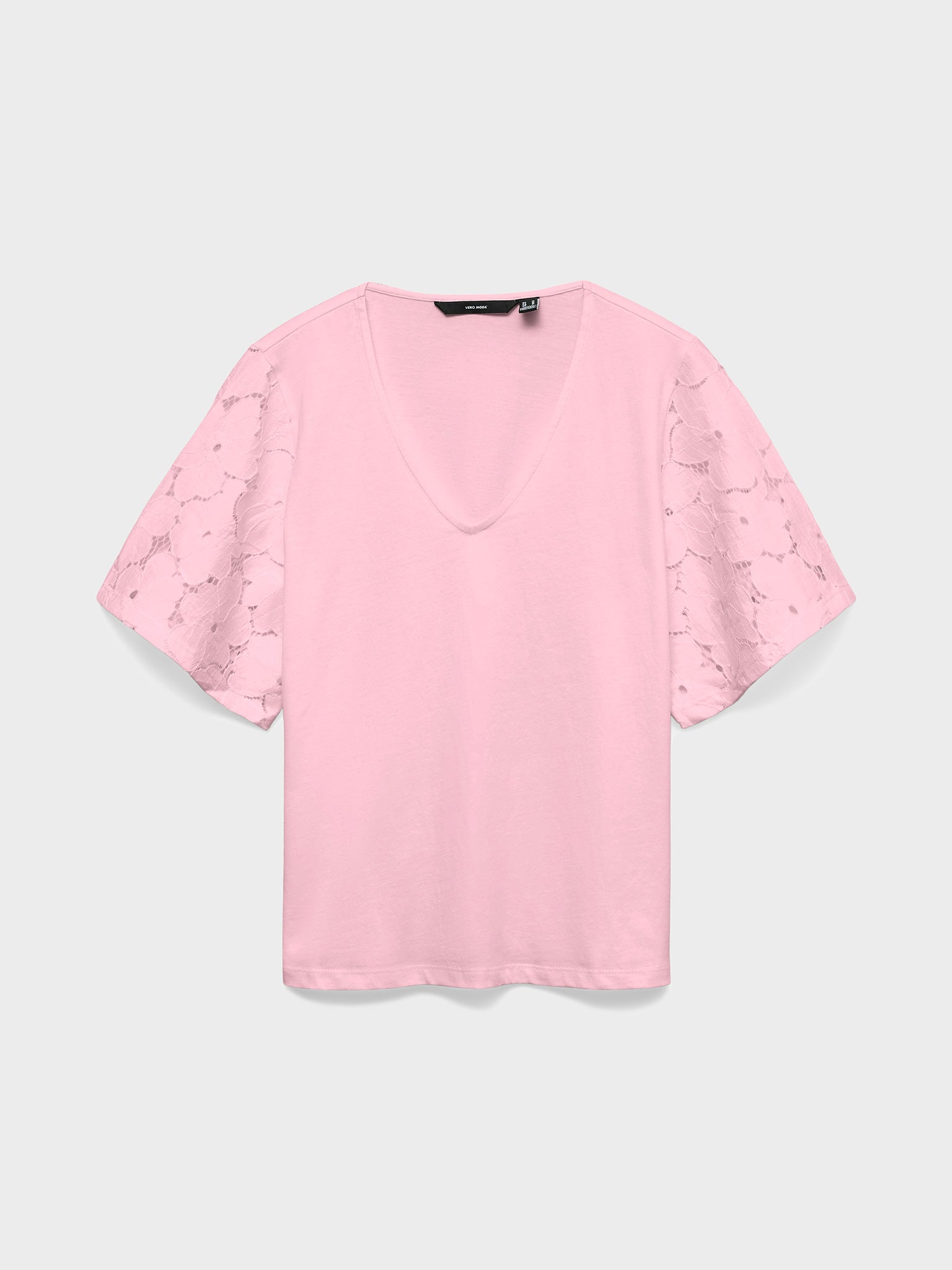 Γυναικεία μπλούζα με μανίκια δαντέλα VMVILLA SS V-NECK TOP JRS 10345739 | 10345739