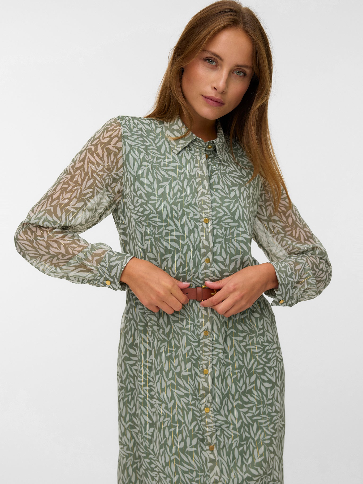 Γυναικείο φόρεμα με ζώνη VMSMILLA LUREX LS 7/8 SHIRT DRESS 10339422 | 10339422