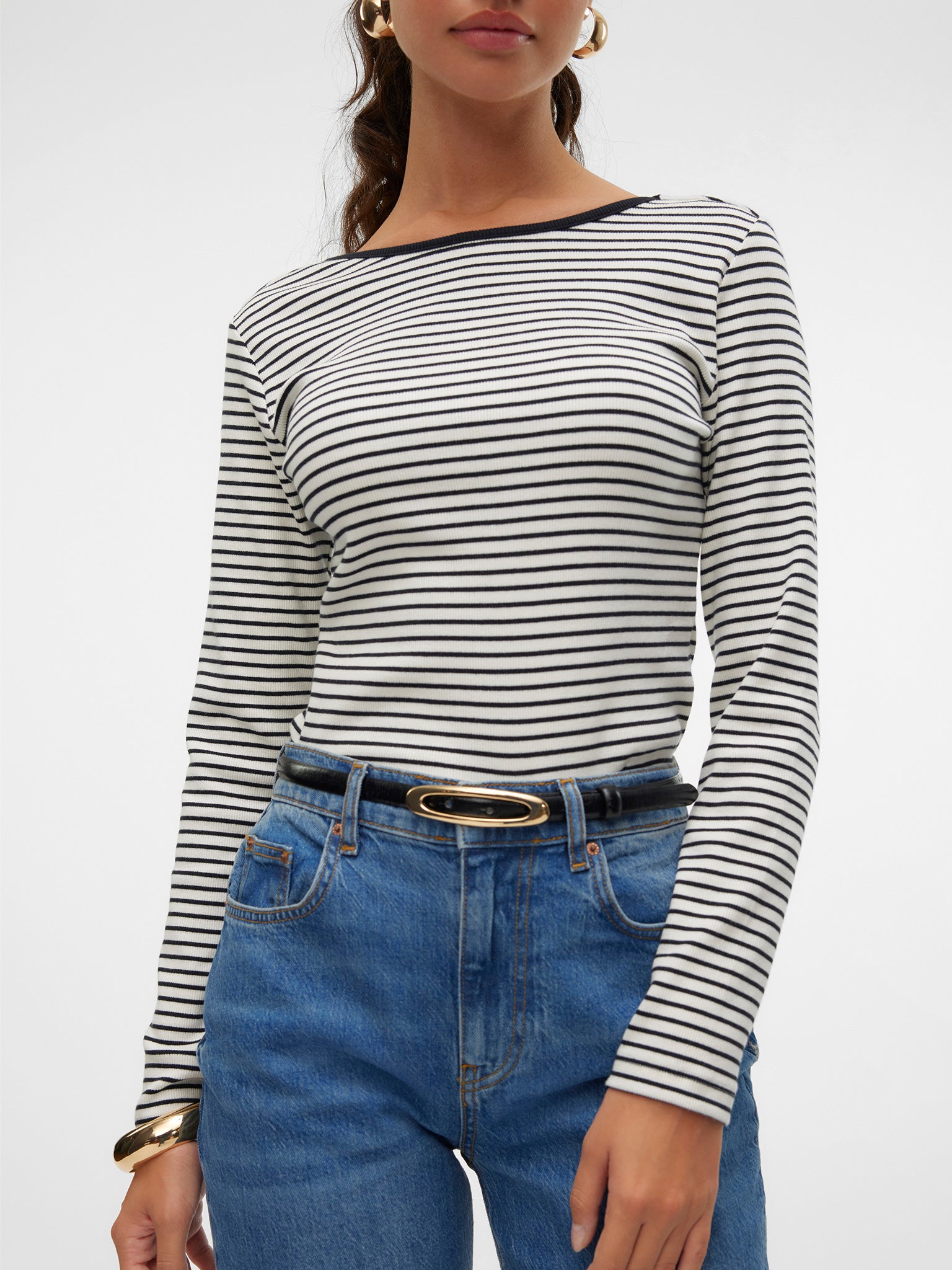 Γυναικεία μπλούζα ριγέ VMCHLOE STRIPE LS 2WAY SHORT TOP GO NOOS 10314406 | 10314406