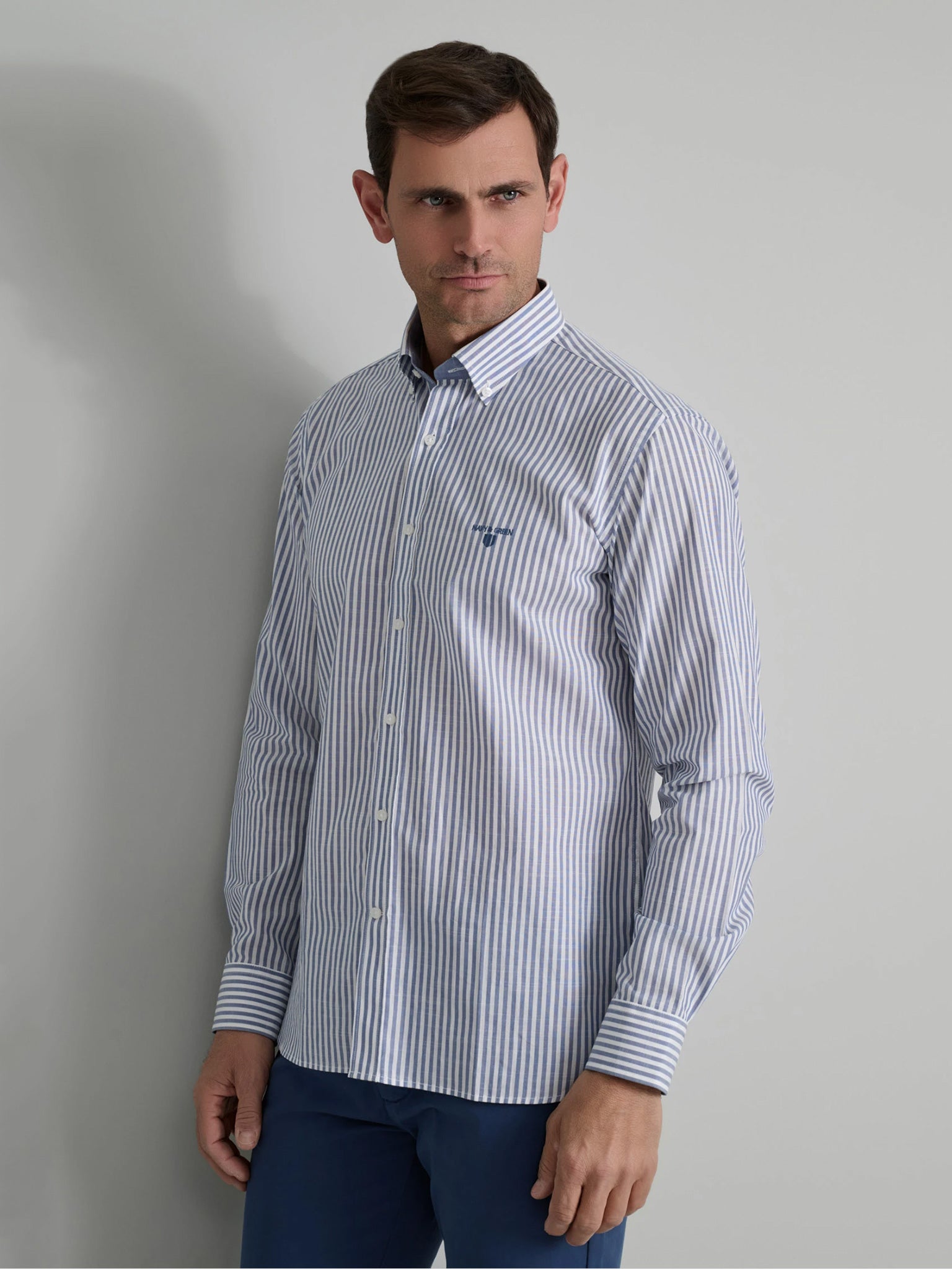 Ανδρικό πουκάμισο ριγέ white/dusty blue 24NG.BX235/1B | 24NG.BX235/1B