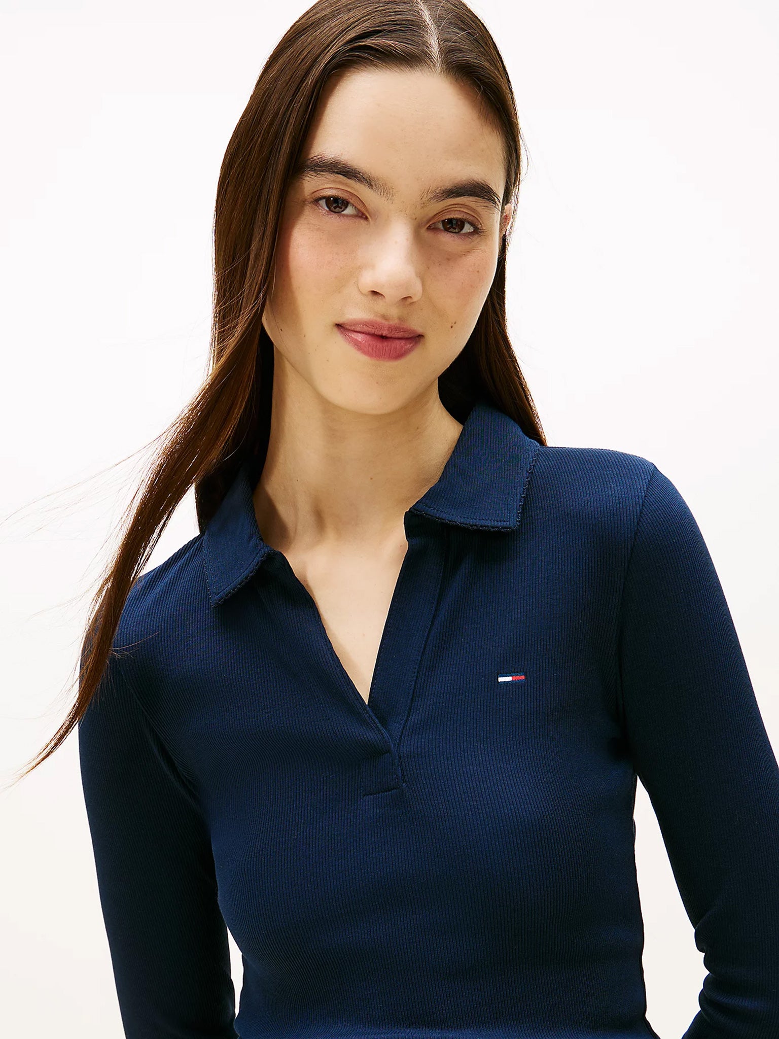 Γυναικεία μπλούζα polo TJW SLIM ESSENTIAL RIB LS POLO DW0DW21933C1G | DW0DW21933C1G