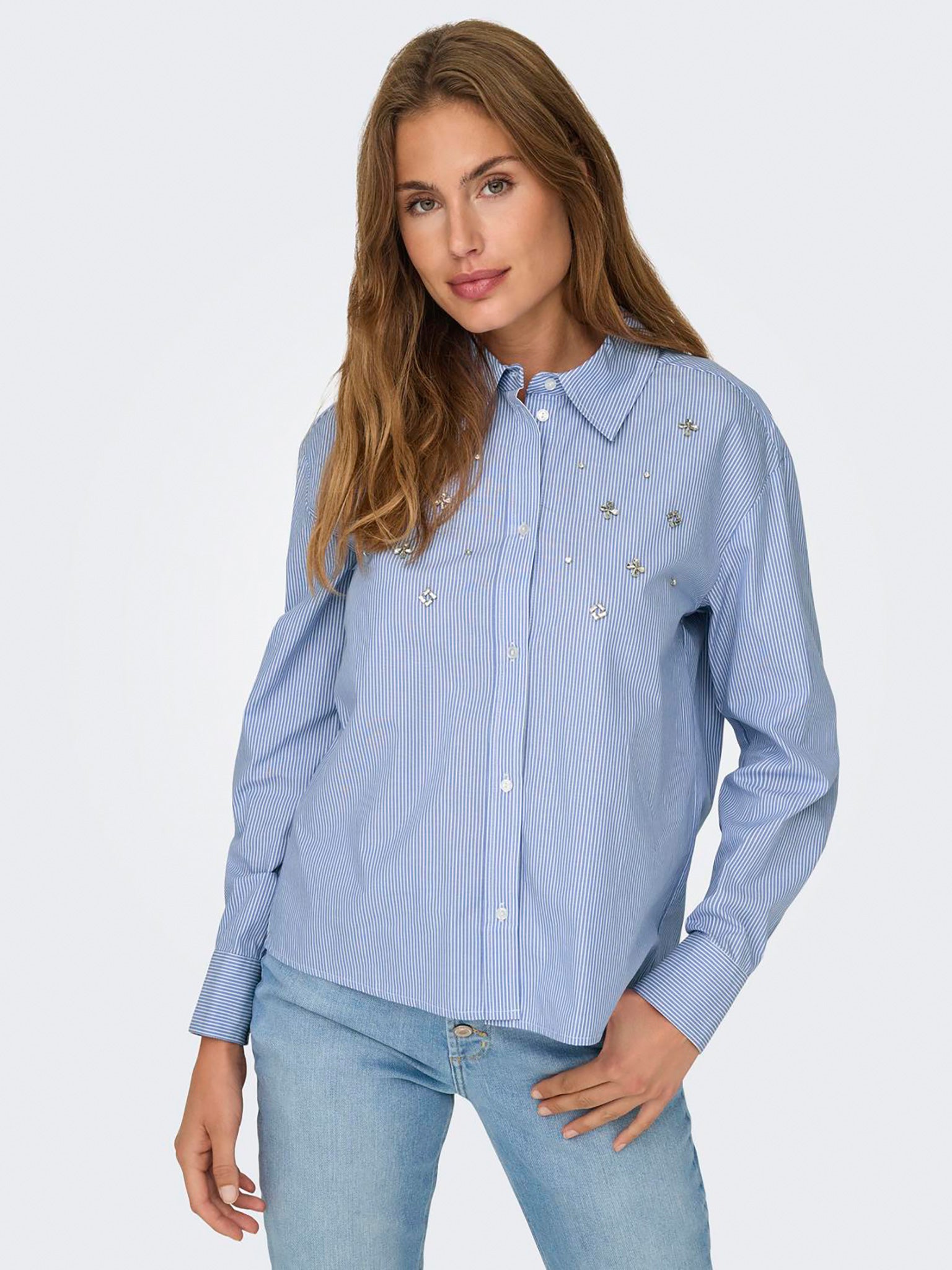 Γυναικείο πουκάμισο ριγέ ONLESTA LS DETAIL SHIRT WVN 15328704 | 15328704